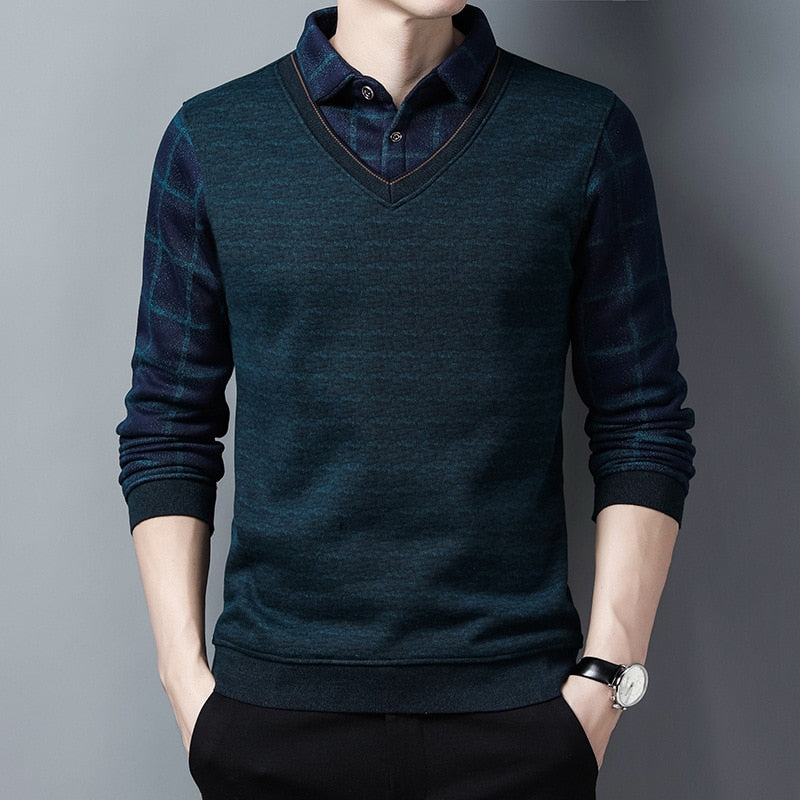 Men Sweater Fleece Thickened Knitted Warm Knitwear