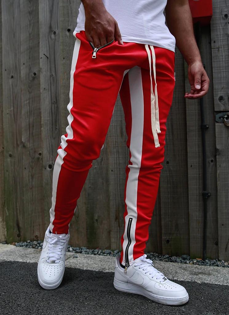 Mens Joggers Casual Pants Sports Zipper Drawstring Pants Trousers