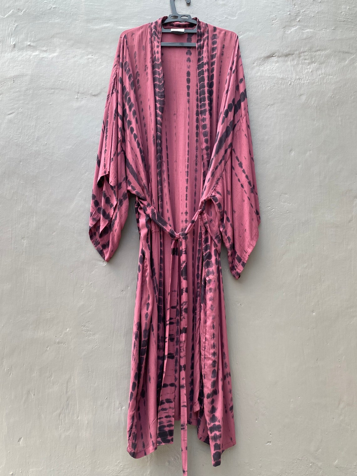 Blue Bohemian Tie dye Striped Bikini Cover-ups Long Tunic