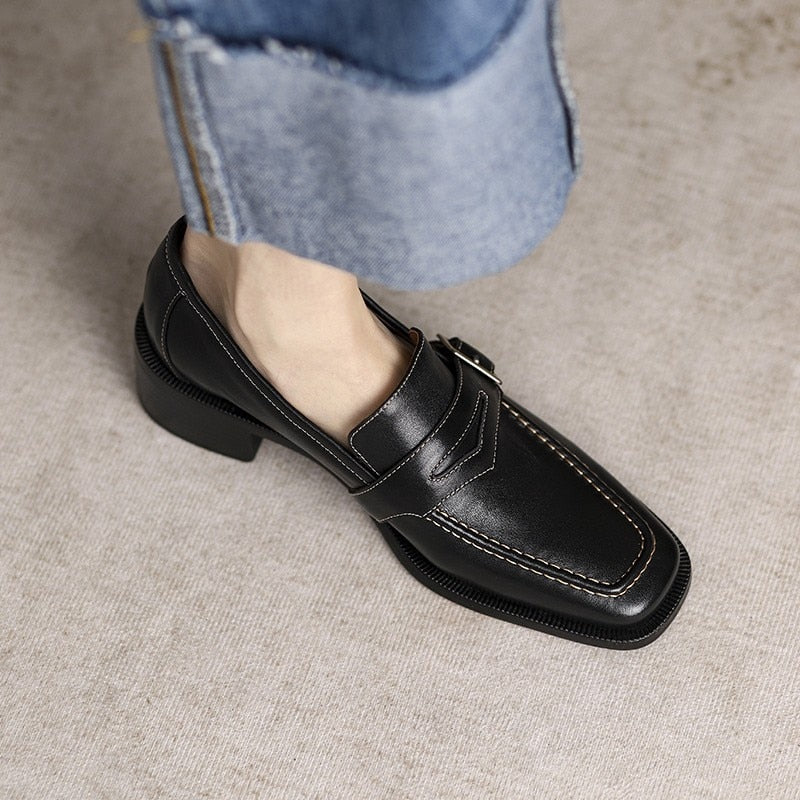 Buckle Comfortable Loafers Women Retro Small Leather Shoes All-match