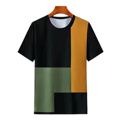 Men T-shirt Colorblock Round Neck Short Sleeves Top Soft Loose Top