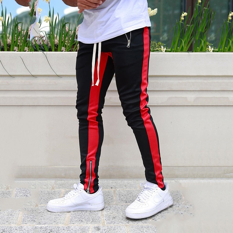 Mens Joggers Casual Pants Sports Zipper Drawstring Pants Trousers