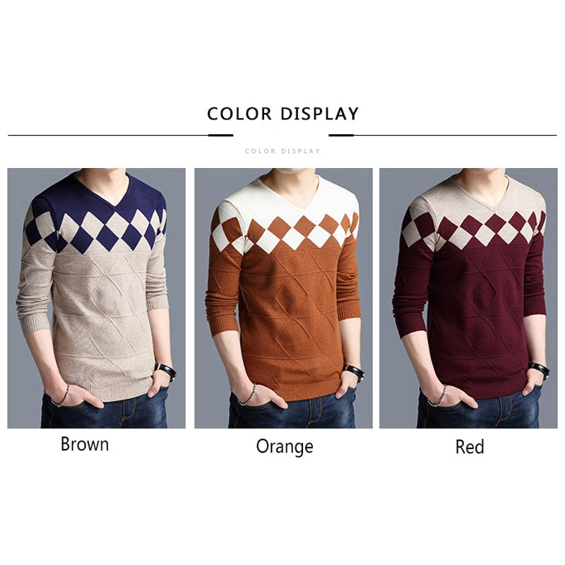 Sweater Men Collarless Sweaters V-neck Casual Slim Sweaters