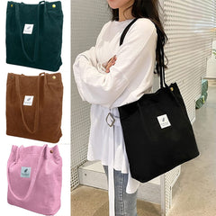 Women Corduroy Shopping Shoulder Bags Reusable Casual