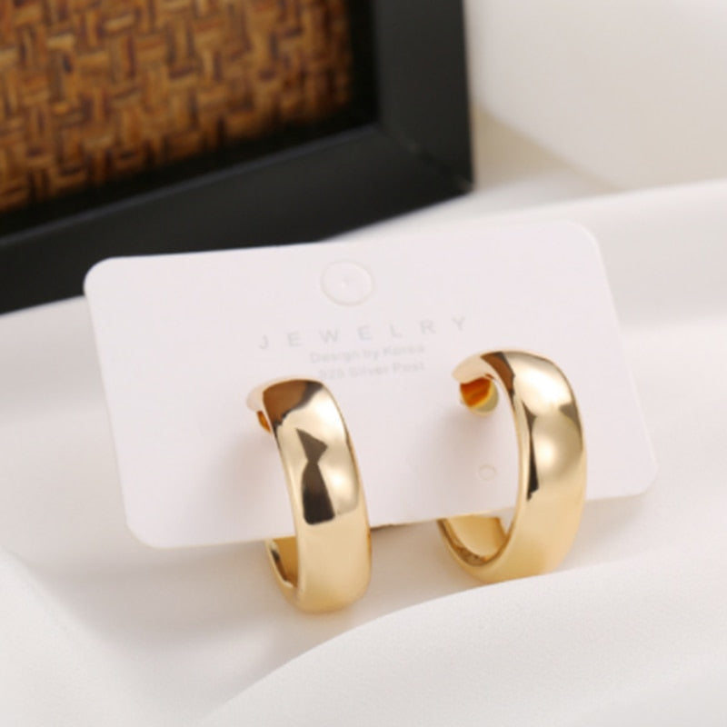 Steel Gold Tone Women Chunky Hoops Earrings