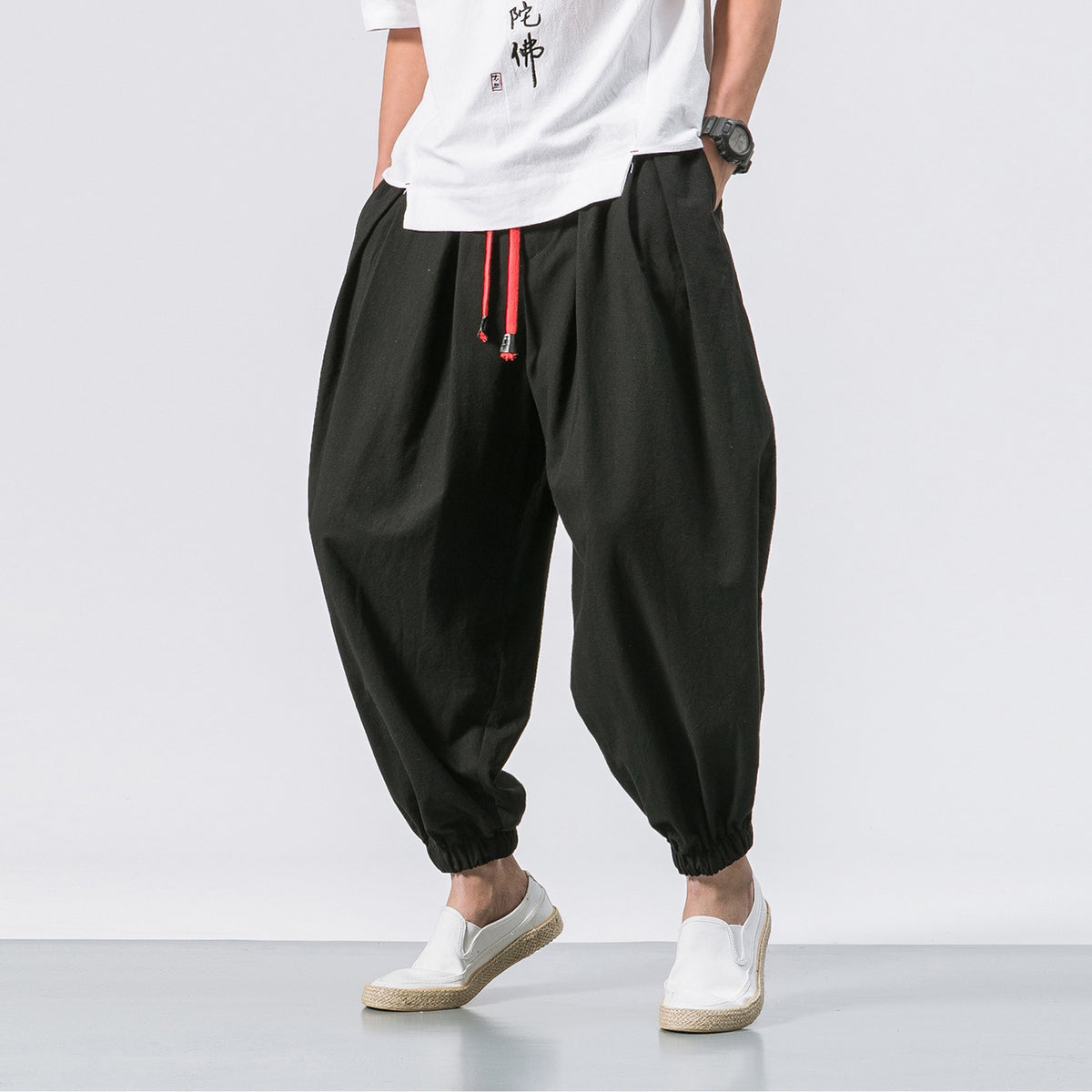 Men Loose Pants Chinese Linen Overweight Sweatpants Casual Trousers