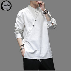 Mens Chinese Style Shirt Linen Tang Suit Stand-Up Collar tops