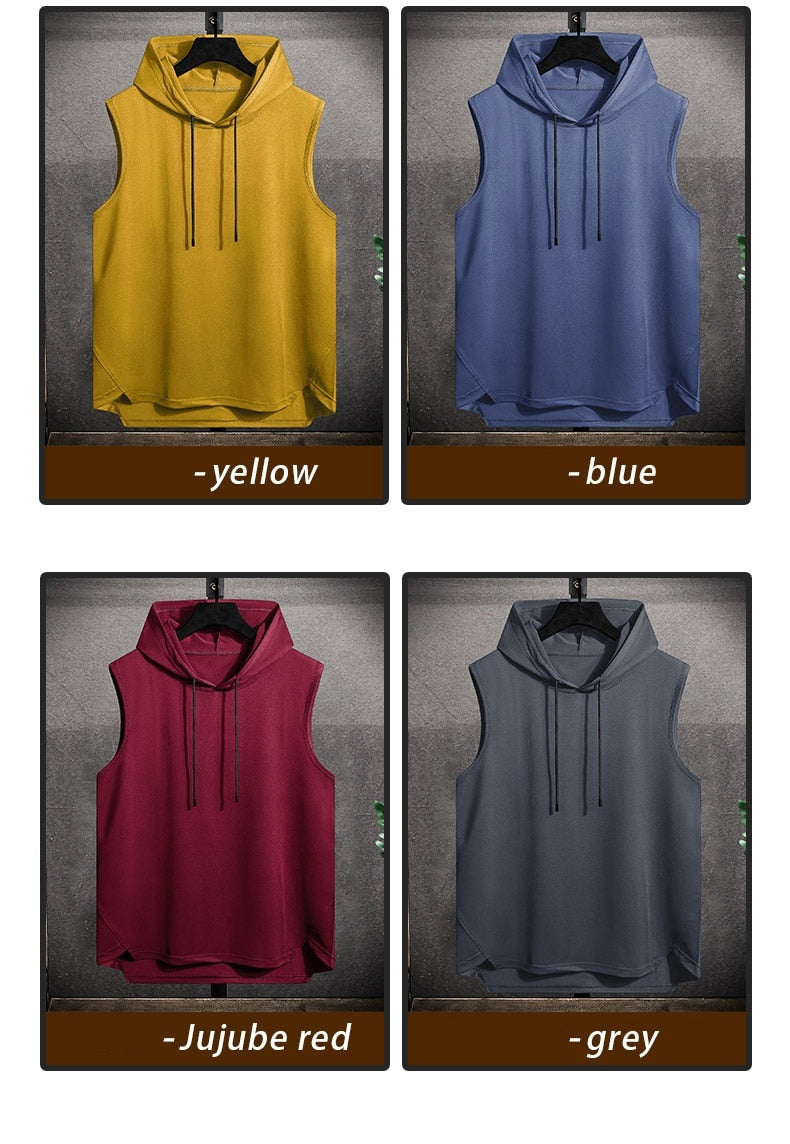 Hooded T shirt Men Half Sleeve Pullover Top Soft Loose T-shirt Sleeveless Tops