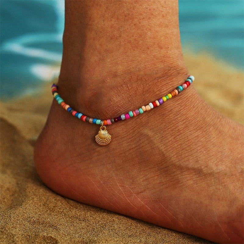 Shell Pendant Ankle Bracelet Faux Pearl Leg Anklets