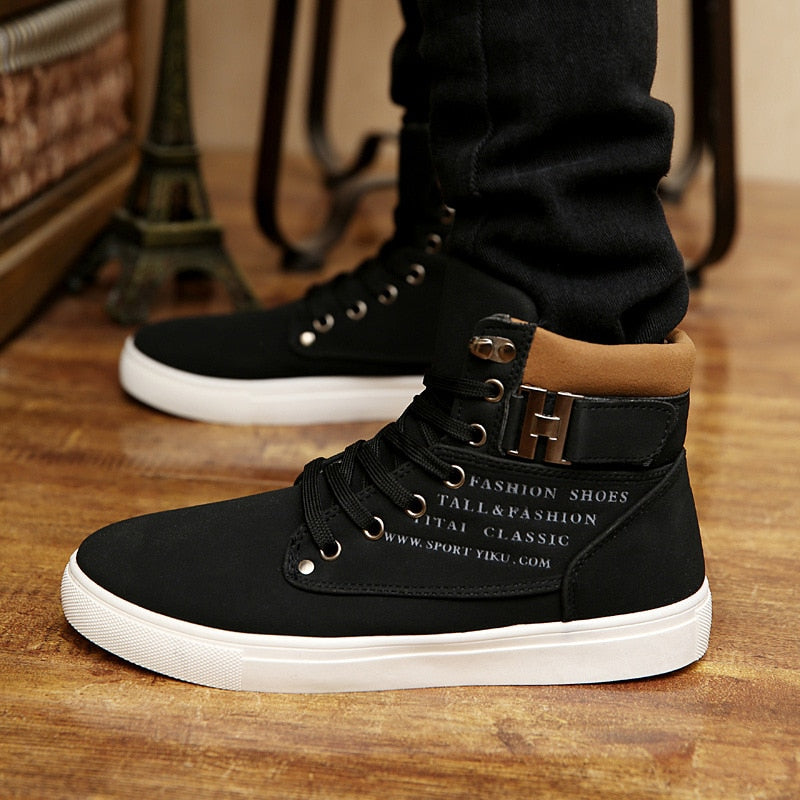 Men Winter Warm Matte Leather High Top Shoes Boots