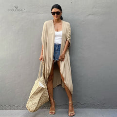 Bikini Cover-ups Retro Long Kimono Dress White Tunic