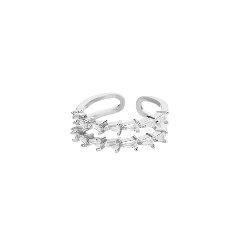 Classic Twist Chain Open Rings For Women Zircon Stainless Steel Geometric