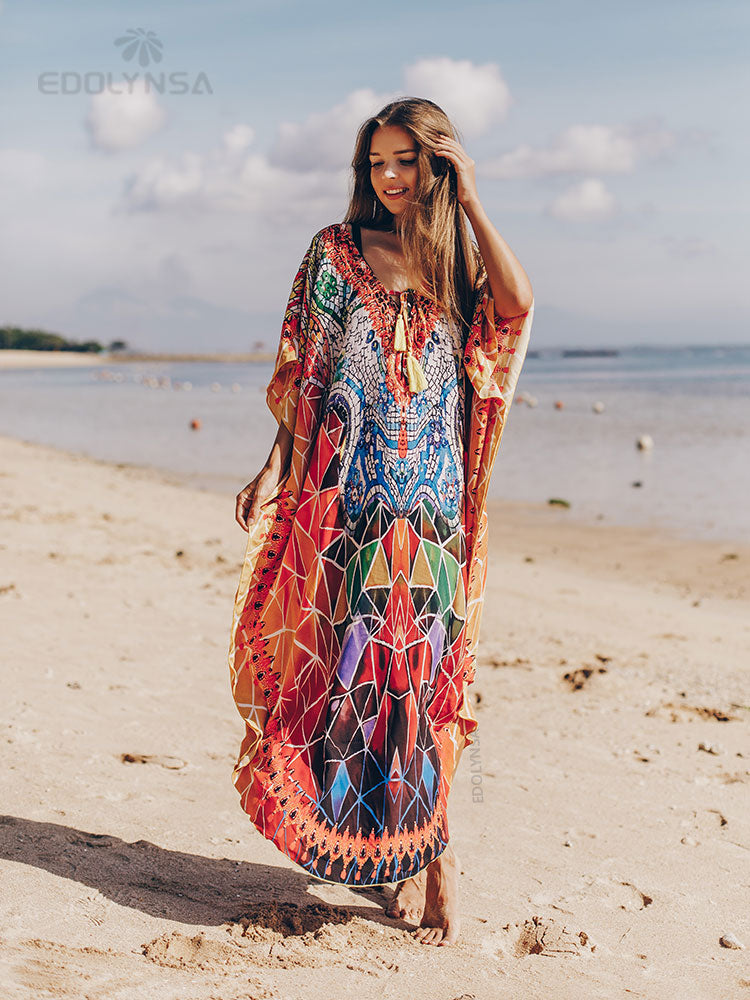 Boho Quick-drying Long Kaftan Bikini Cover-ups Retro