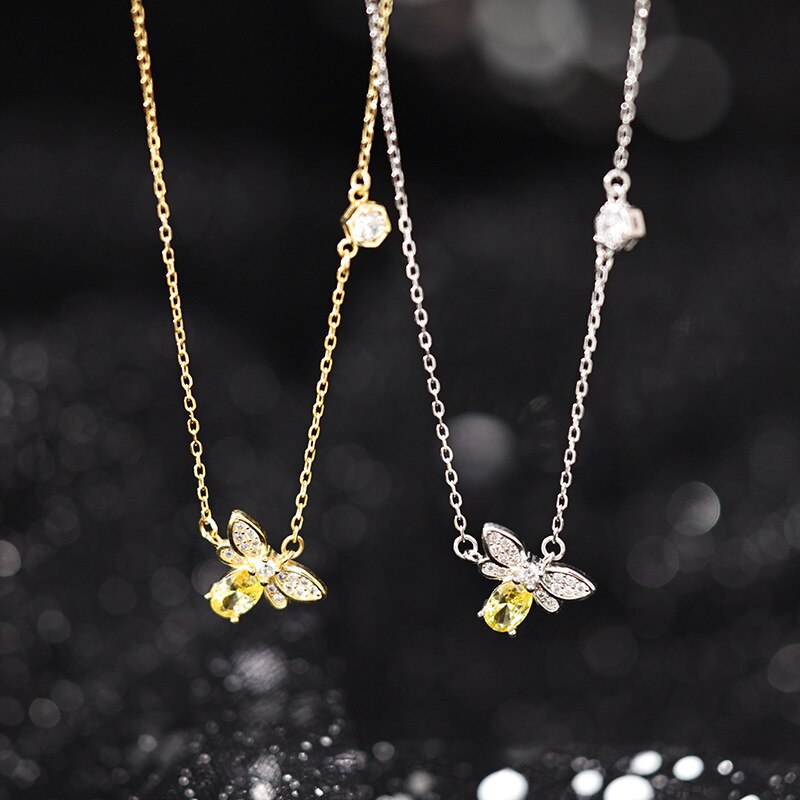 Bee Necklace Ladies Simple Clavicle Chain Shiny Zircon Necklace