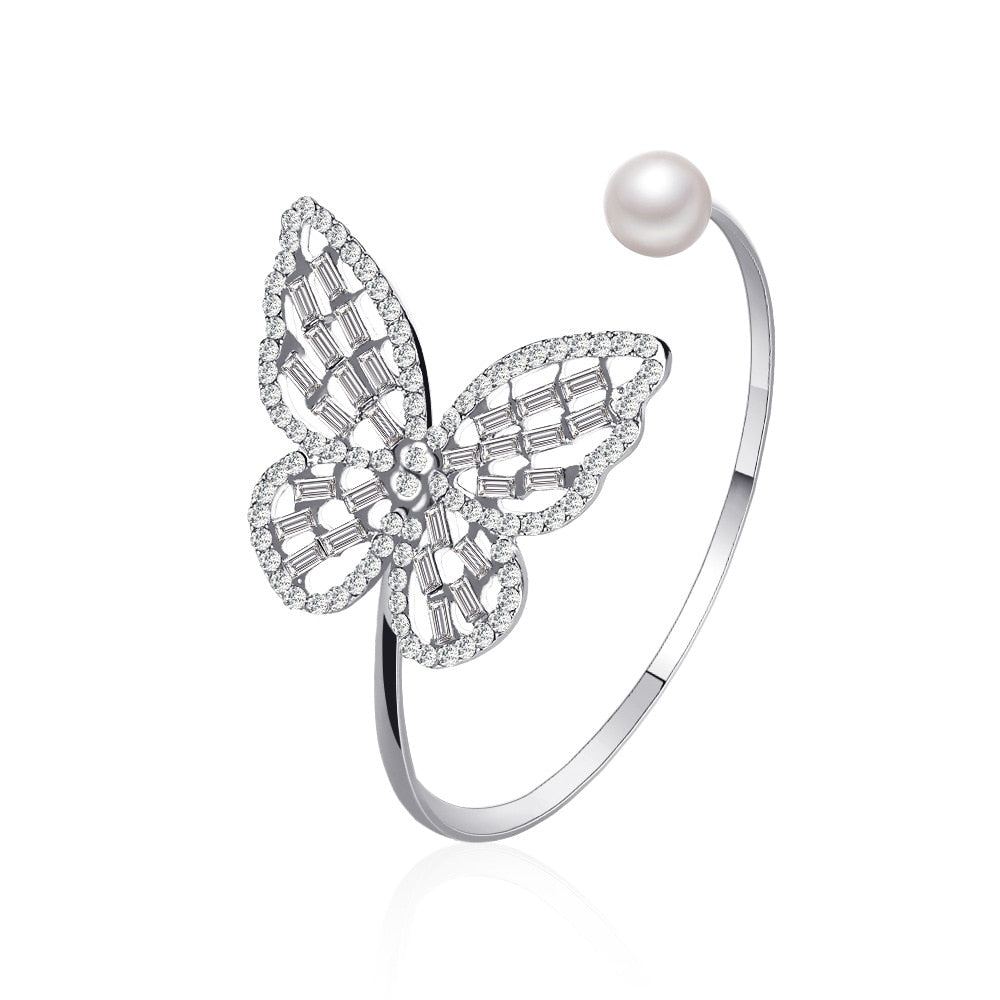 Hollow Zircon Butterfly Bracelet Pearl Crystal Opening Adjustable Bracelet