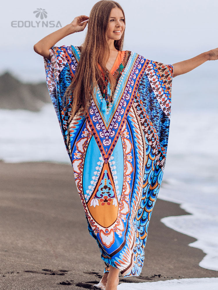 Boho Quick-drying Long Kaftan Bikini Cover-ups Retro