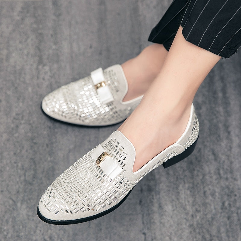 Men formal Dress Rhinestone Shoes Loafers Casual slip on Shoes