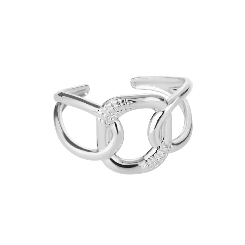 Classic Twist Chain Open Rings For Women Zircon Stainless Steel Geometric