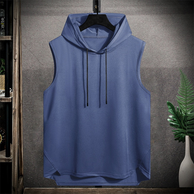 Hooded T shirt Men Half Sleeve Pullover Top Soft Loose T-shirt Sleeveless Tops