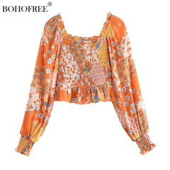 Rayon Cotton Bohemian Style Casual Women Elastic Tops