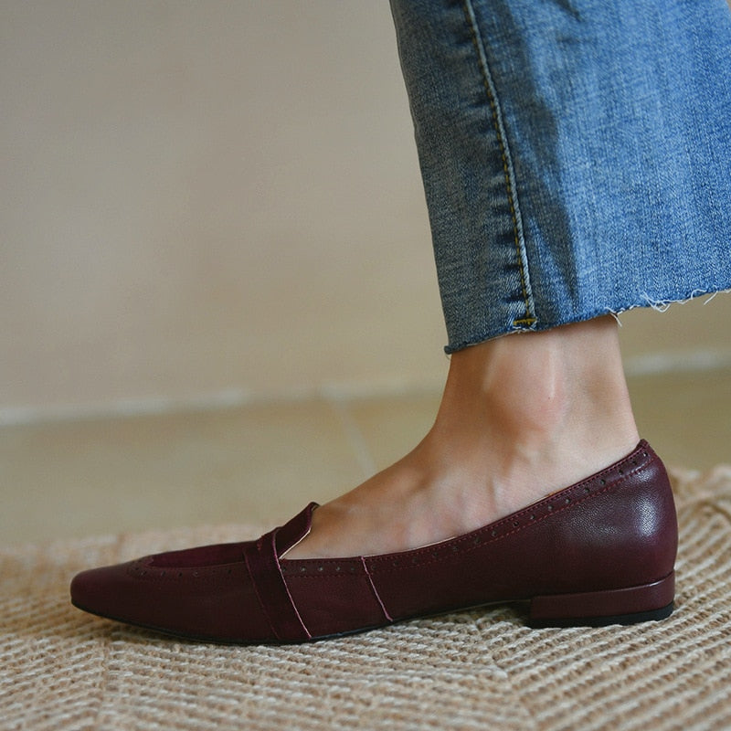 Flat Shoes Women Suede Leather Pointed Toe Slip-on Shoes