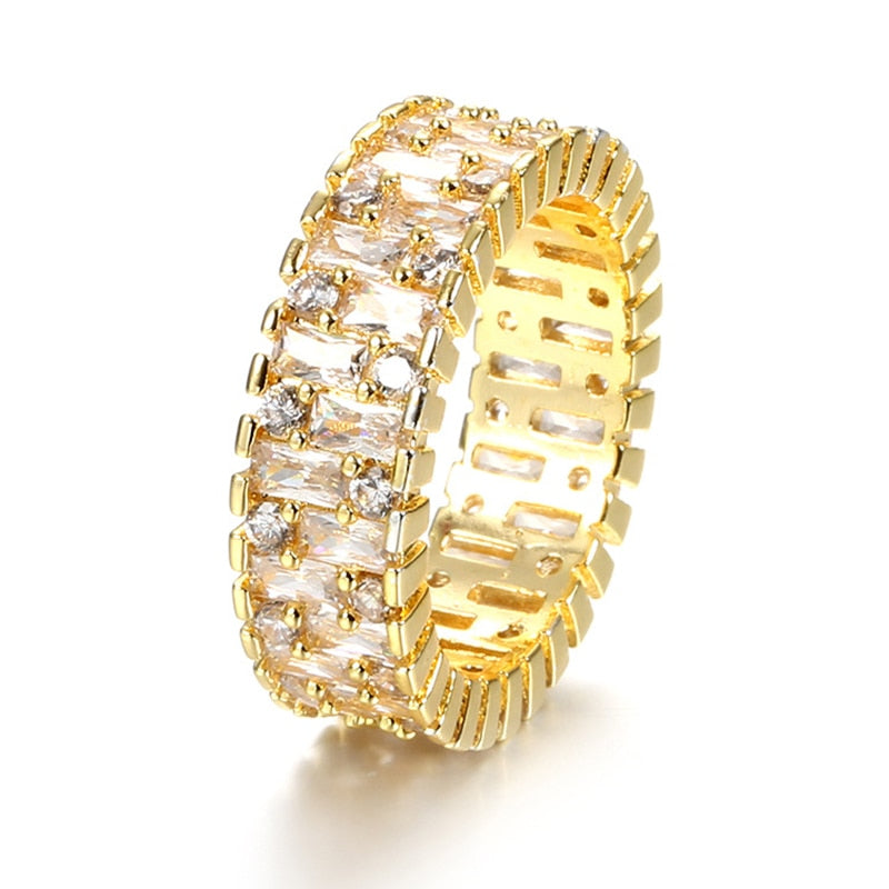 Handmade Eternity Promise Gold Color Crystal Ring