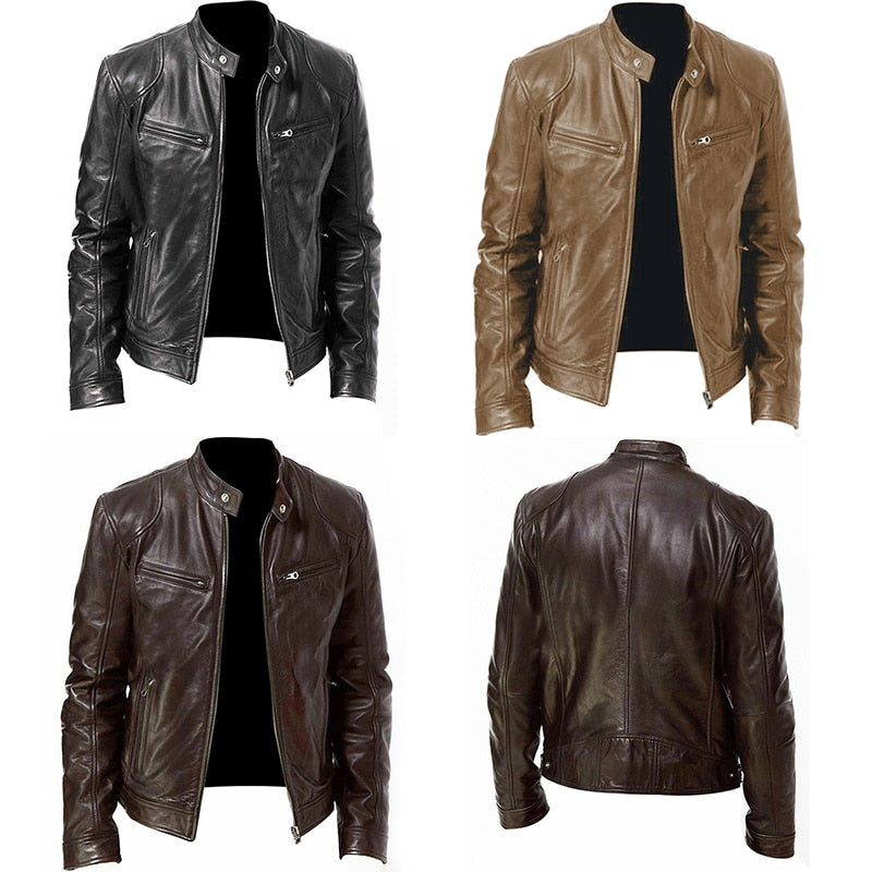 Men Slim Jackets Zipper Motorcycle Jackets Men Moto Biker Coats