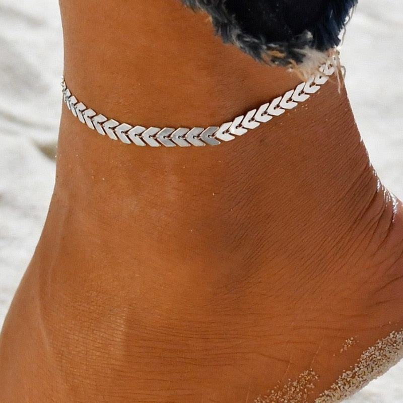 Boho Classic Snake Chain Bracelet Anklet Charms Tassel Starfish Heart