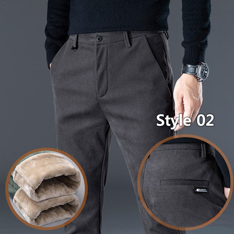 Fleece Warm Pants Men Thick Elastic Waist Fluff Pant Classic Trousers