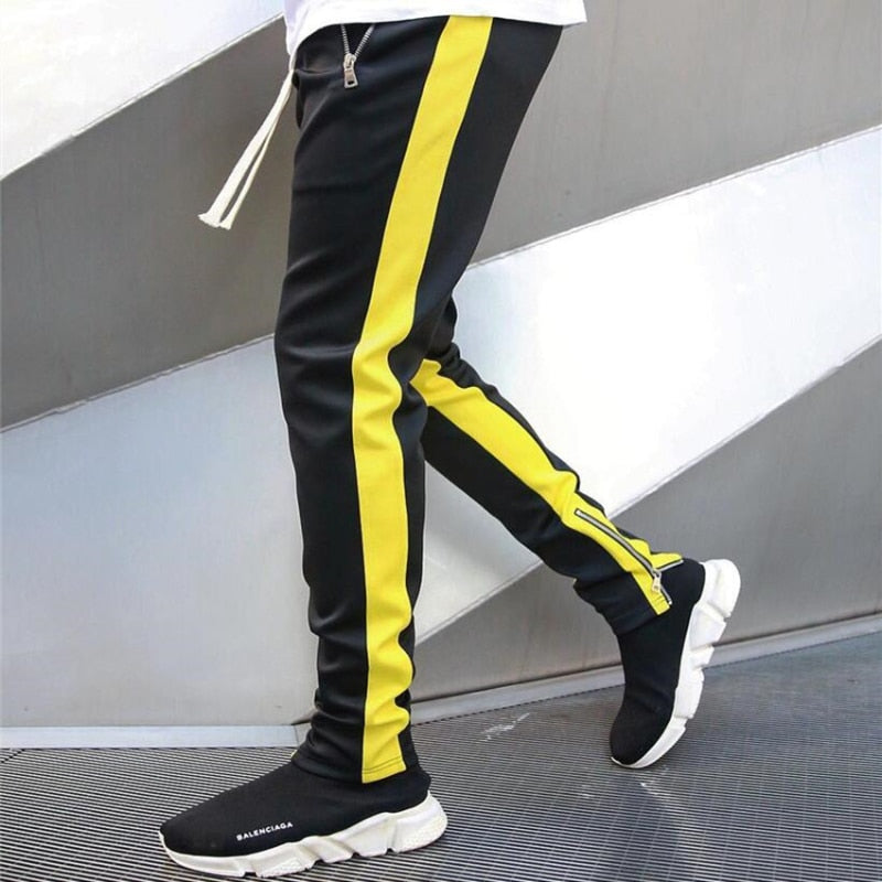 Mens Joggers Casual Pants Sports Zipper Drawstring Pants Trousers