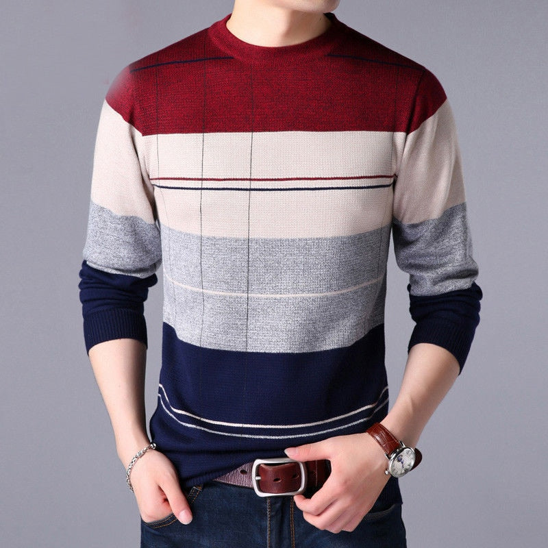 Autumn Winter Casual Loose Striped Sweaters Long Sleeve Pullover Keep Warm