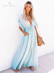 Sexy Bikini Cover-ups Long White Tunic Casual Summer Beach Dress