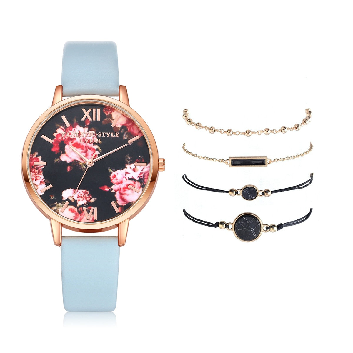 Watch Set Women 5pcs Woman Quartz Wristwatch Leather Ladies Bracelet