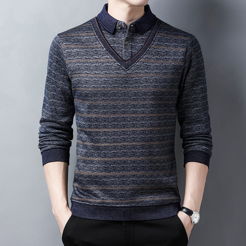 Men Sweater Fleece Thickened Knitted Warm Knitwear