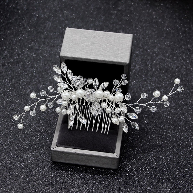 Silver Color Pearl Rhinestone Wedding Hair Combs Bridal Jewelry