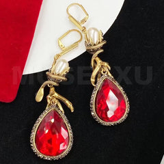 Zircon Drop Pendant Golden Serpentine Pearl Earrings