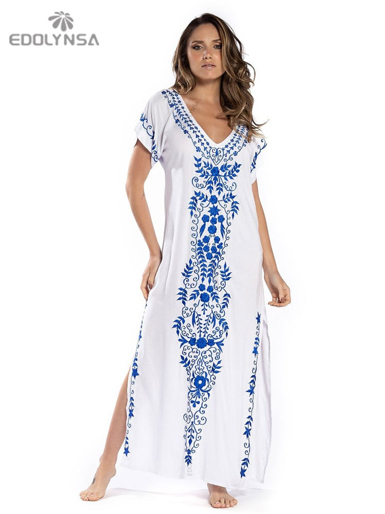 Embroidery Beach Cover up Saida de Praia Swimsuit