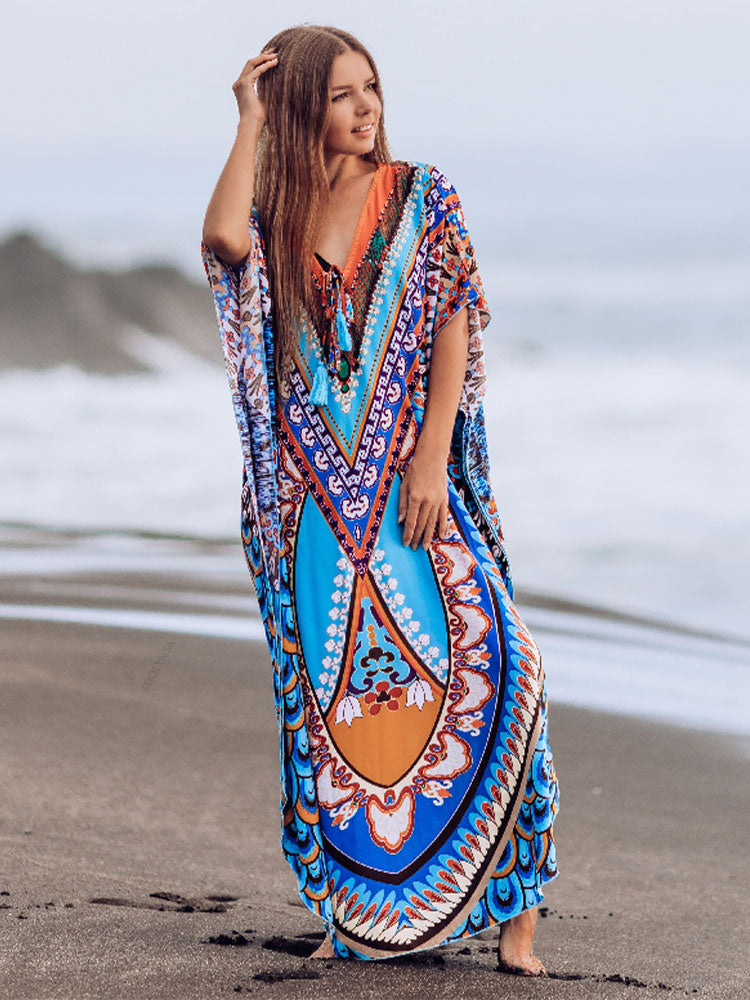 Moroccan Kaftan Bohemian Printed Summer Dress Long Tunic