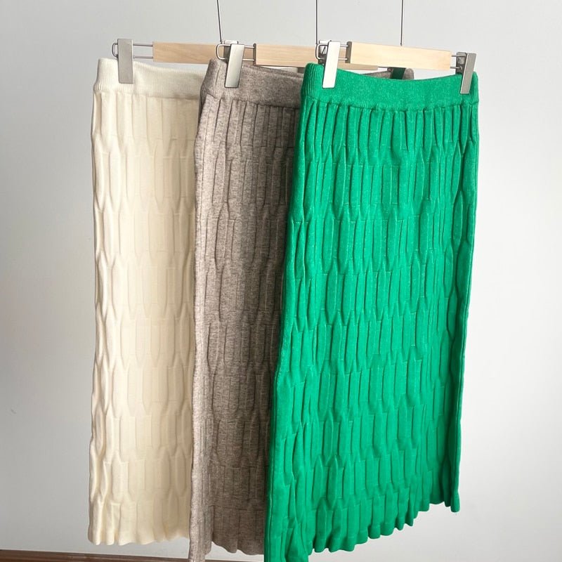 Solid Elastic Straight Knitted Winter Warm All-match Skirts