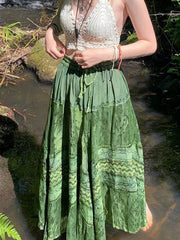 Vintage Green Grunge Fairycore Pleated Long Skirt