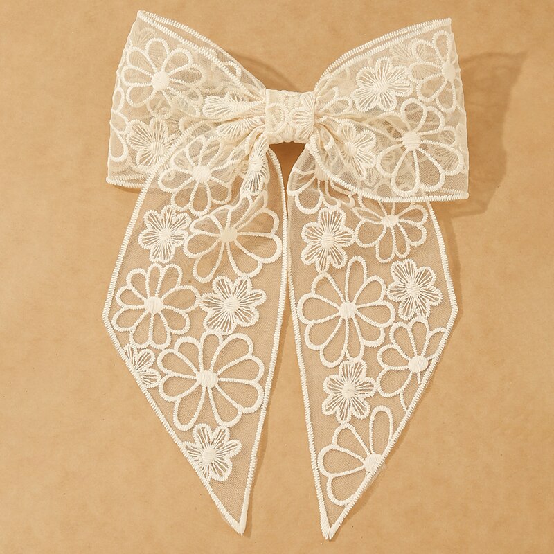 White Oversize Bow Hairpin Net Yarn  Bowknot Ribbon Hair Clip