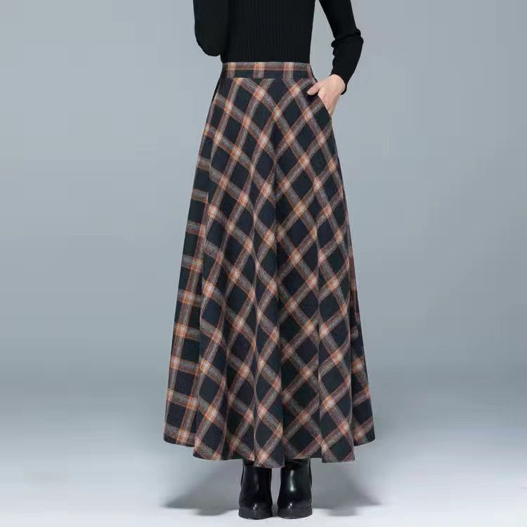 Winter Women Long Woolen Skirt Fashion High Waist Basic Wool Skirts