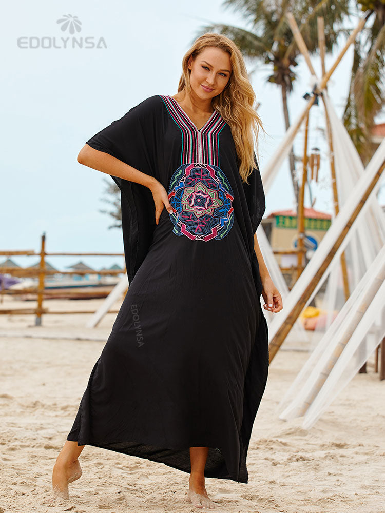 Embroidery Cotton Beach Cover up Saida de Praia Swimsuit