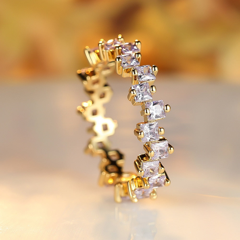 Handmade Eternity Promise Gold Color Crystal Ring