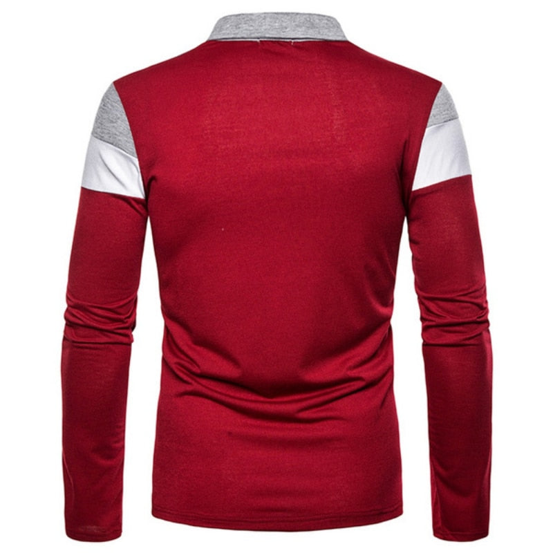 Men Long Sleeve Contrasting Polo T-shirt Casual Shirts Casual Top