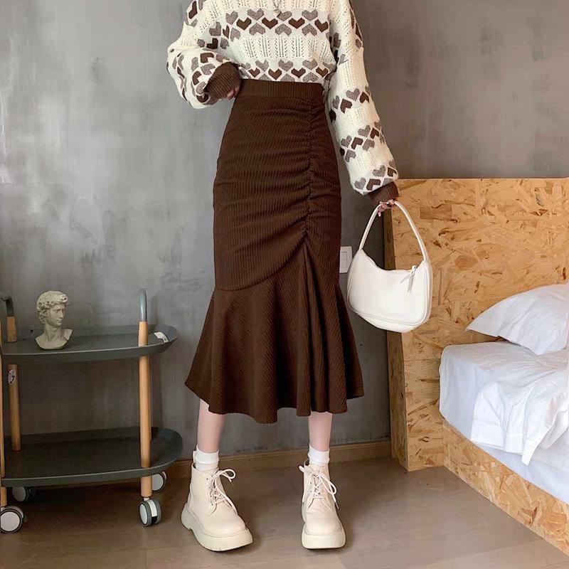 Fashion High Waist Midi Skirts for Women Mermaid Skirt