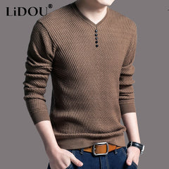 Button Casual Sweaters Man Long Sleeve Pullover Knitting Streetwear