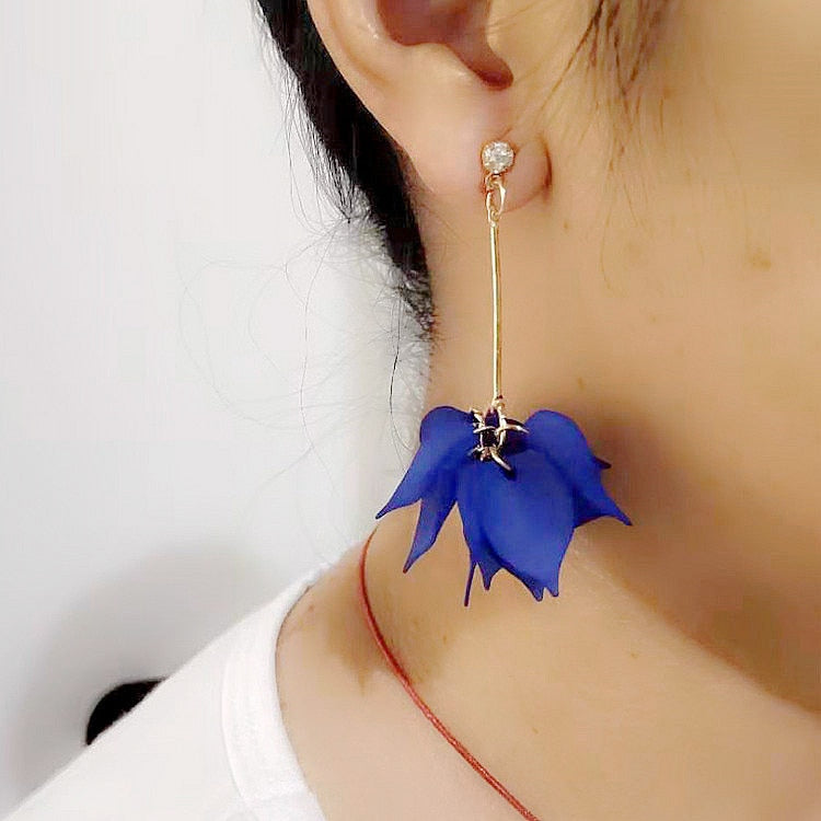 Multicolored Fashion Resin Flower Long Drop Earrings