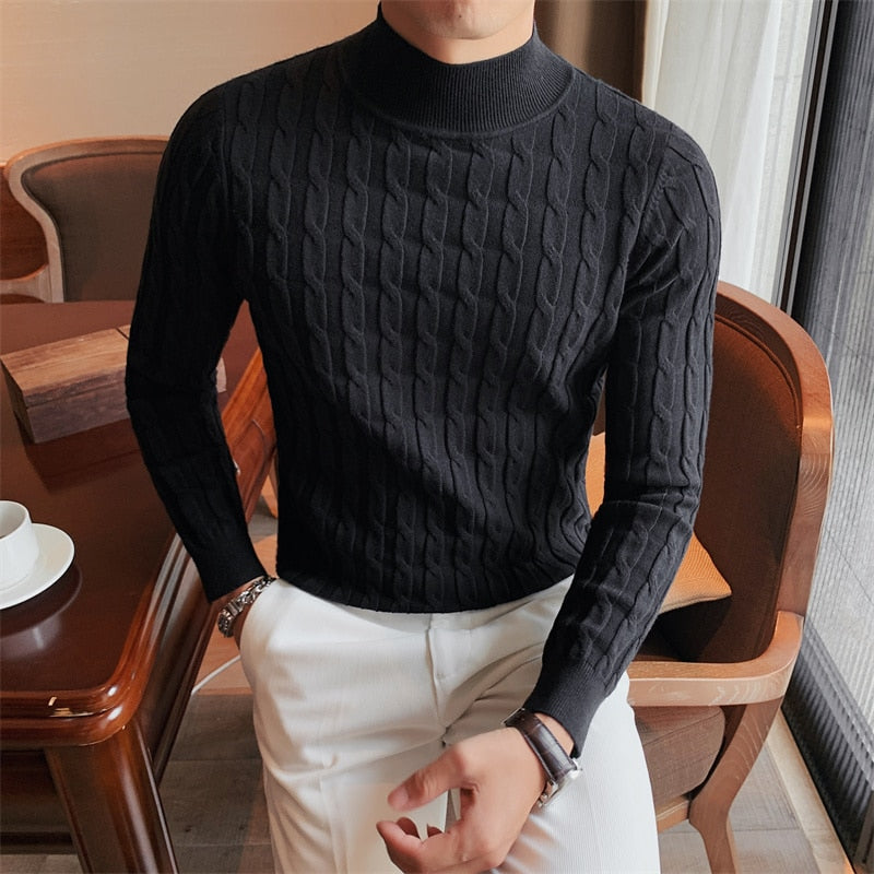 Turtleneck Simple Slim Sweater Men High Collar Casual Pullovers Knit Shirt