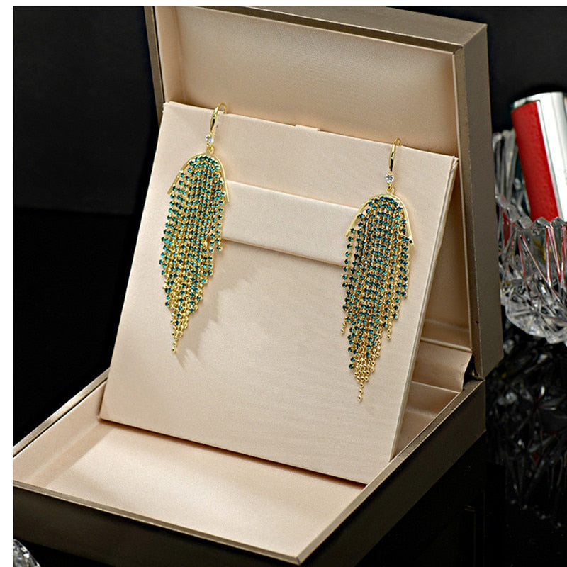 Long Fringed Peacock Ear Hook Earrings